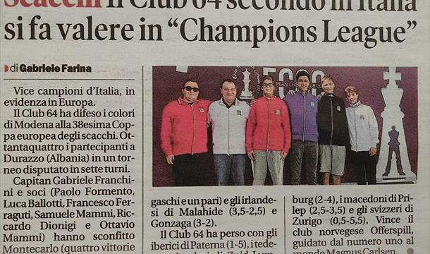 Buon risultato per il Club 64 al Campionato Europeo a Squadre